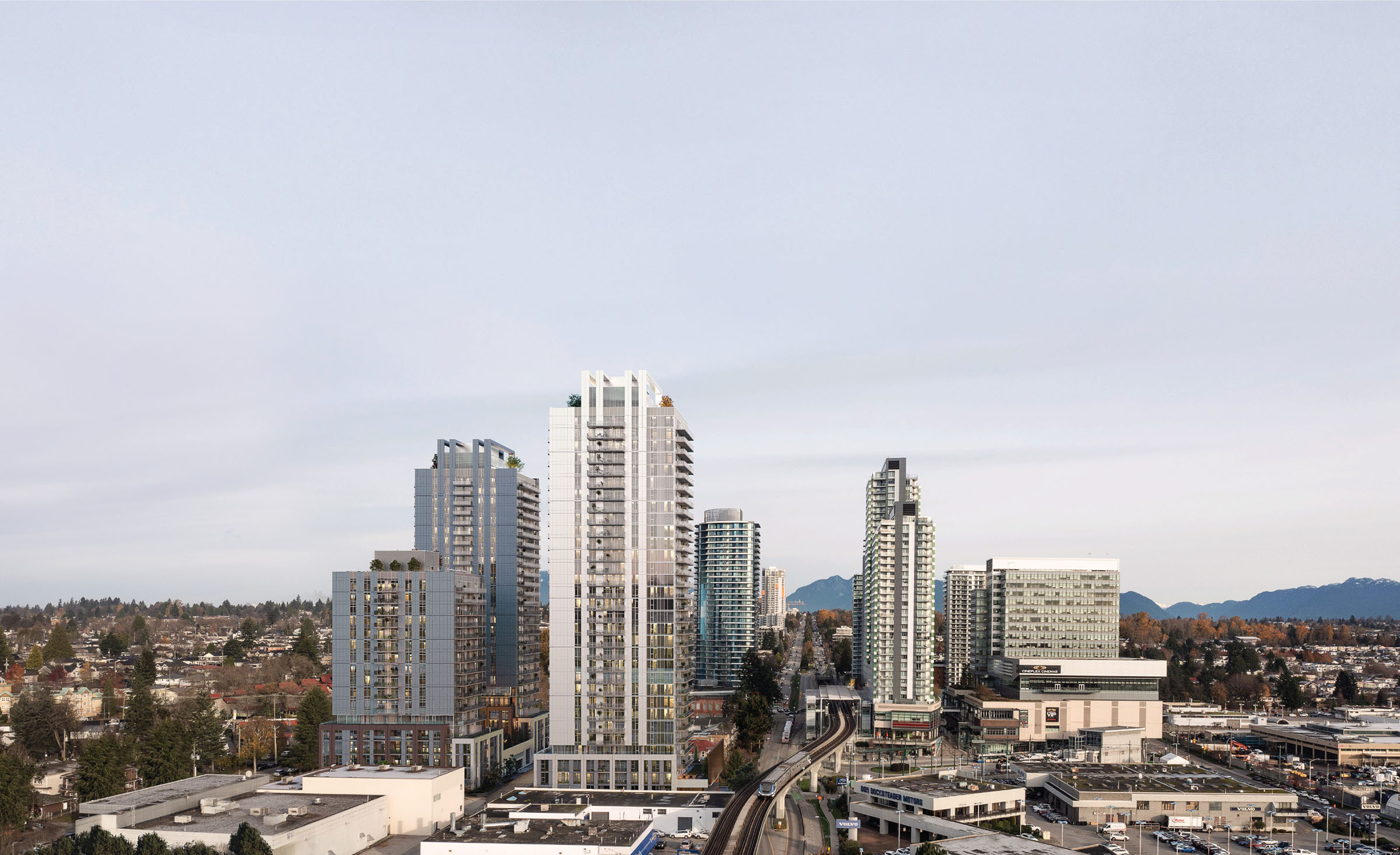 Aerial view of city with multiple large towers